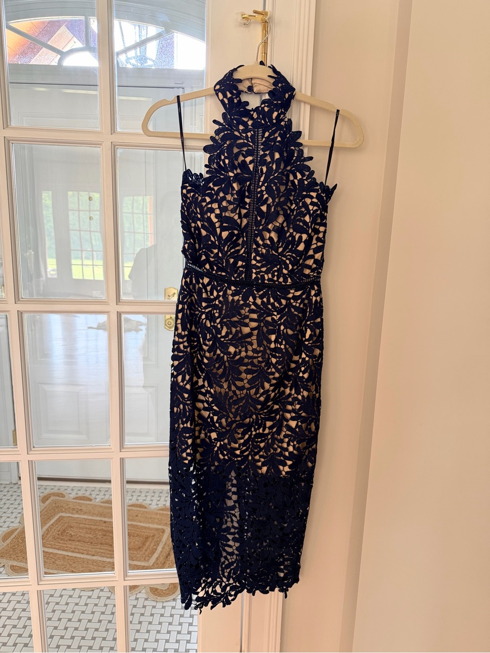 Lulu's Navy Floral Lace Halter Midi Dress